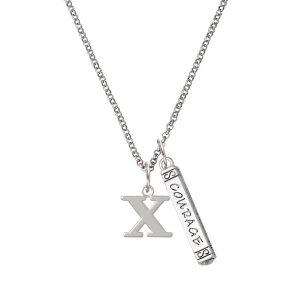 Delight Jewelry Silvertone Large Initial - X - Silvertone Courage Strength Wisdom Honesty Bar Charm Necklace, 23"