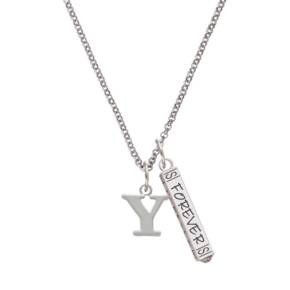 Delight Jewelry Silvertone Large Initial - Y - Silvertone Forever Bar Charm Necklace, 23"