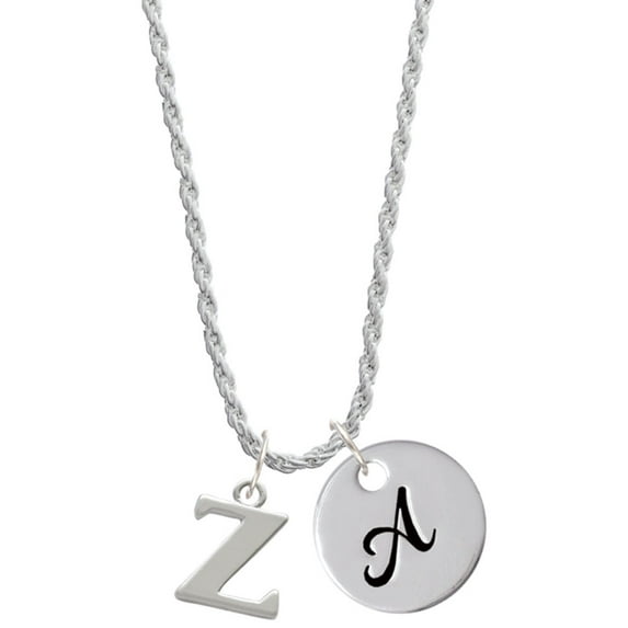 Delight Jewelry Silvertone Large Initial - Z - Silvertone Script Initial Disc - A - Charm Necklace, 20"+3"