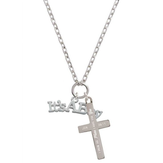 Delight Jewelry Silvertone Large ''It's a Boy'' I Have Plans for You Engraved Cross Zoey Necklace, 28"