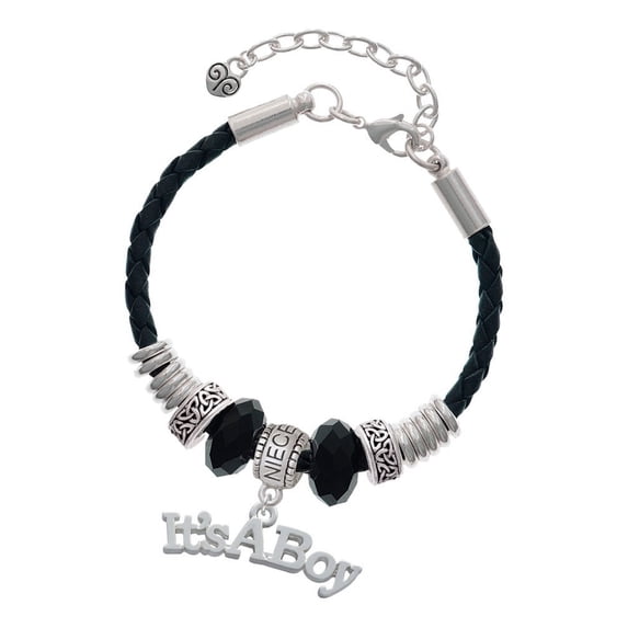 Delight Jewelry Silvertone Large ''It's a Boy'' Niece Celtic Knot Leather Bead Bracelet, 7"+2" Extender