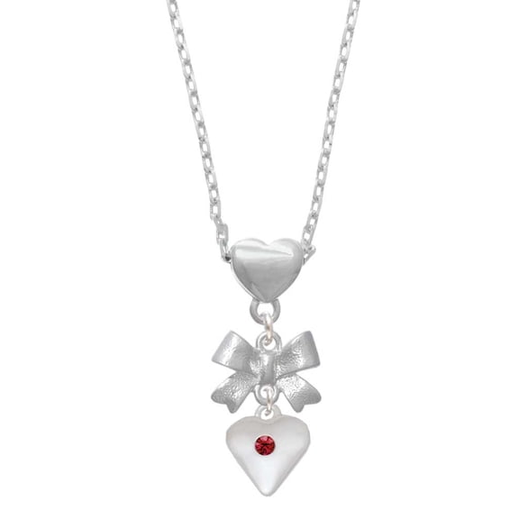 Delight Jewelry Silvertone Large January - Maroon Crystal Heart Silver tone Bow Heart Necklace
