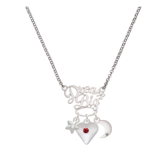 Delight Jewelry Silvertone Large January - Maroon Crystal Heart Silvertone Dream Big Pendant Necklace, 25"