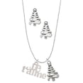 thumbnail image 1 of Delight Jewelry Silvertone Large Je T'aime Silver tone Zig Zag Christmas Tree Charm Necklace and Stud Earrings, 1 of 4