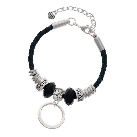 Delight Jewelry Silvertone Large Karma Ring Daughter Celtic Knot Leather Bead Bracelet, 7"+2" Extender