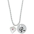 thumbnail image 1 of Delight Jewelry Silvertone Large Light Pink Crystal Heart Silvertone Script Initial Disc - R - Charm Necklace, 20"+3", 1 of 4