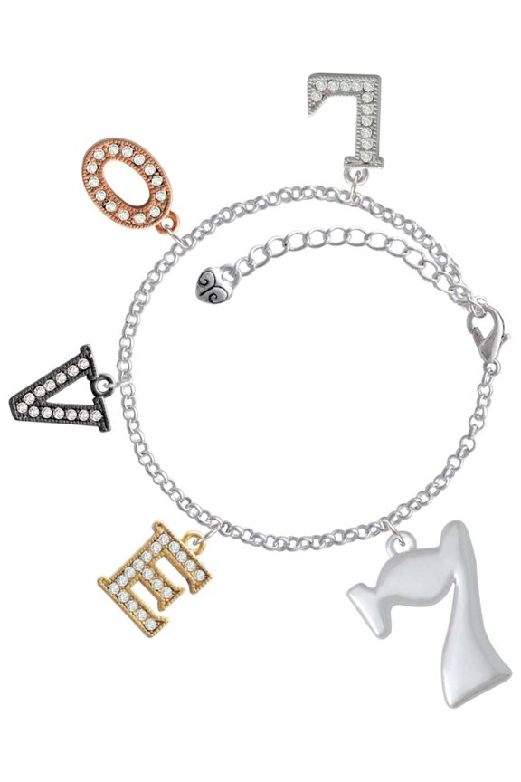 Silvertone Large Lucky 7 Multi-Colored Crystal Love Charm Bracelet