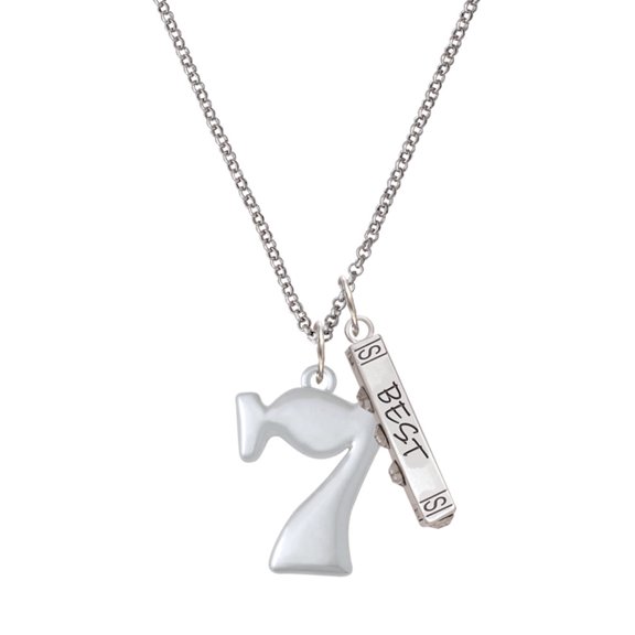 Delight Jewelry Silvertone Large Lucky 7 Silvertone Best Friends Forever Bar Charm Necklace, 23"