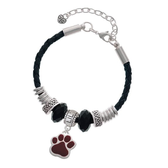 Delight Jewelry Silvertone Large Maroon Paw Sister Celtic Knot Leather Bead Bracelet, 7"+2" Extender