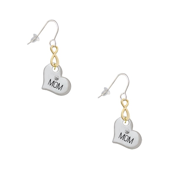 Delight Jewelry Silvertone Large ''Mom'' Heart with Clear Crystal Gold Tone Infinity French Earrings