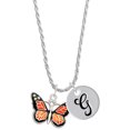 thumbnail image 1 of Delight Jewelry Silvertone Large Monarch Butterfly with 6 AB Crystals Silvertone Script Initial Disc - G - Charm Necklace, 20"+3", 1 of 4