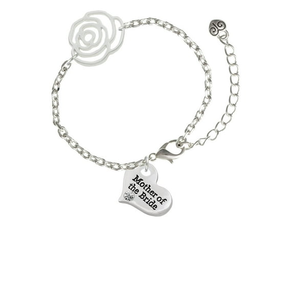 Delight Jewelry Silvertone Large Mother of the Bride Heart Silver-tone Flower Link Chain Bracelet, 6.75"+2" Extender