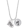thumbnail image 1 of Delight Jewelry Silvertone Large Mother of the Bride Heart Silvertone Script Initial Disc - F - Charm Necklace, 20"+3", 1 of 4
