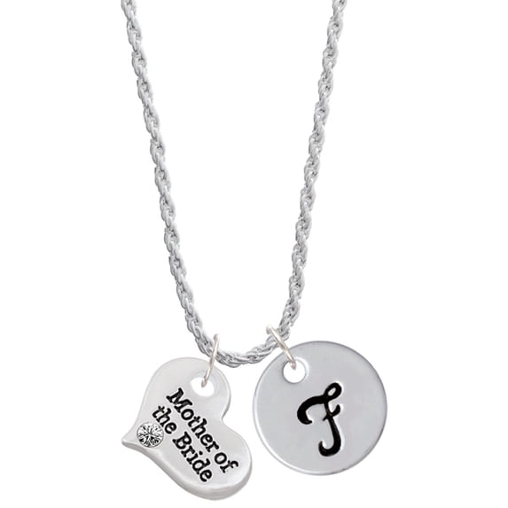 Delight Jewelry Silvertone Large Mother of the Bride Heart Silvertone Script Initial Disc - F - Charm Necklace, 20"+3"