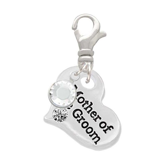 Delight Jewelry Silvertone Large Mother of the Groom Heart - Silvertone Clip on Charm with Clear Crystal Drop