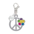 thumbnail image 1 of Delight Jewelry Silvertone Large Multicolored Daisy on Peace Sign - Silvertone Clip on Charm with Clear Crystal Drop, 1 of 4