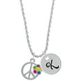 thumbnail image 1 of Delight Jewelry Silvertone Large Multicolored Daisy on Peace Sign Silvertone Script Initial Disc - K - Charm Necklace, 20"+3", 1 of 4