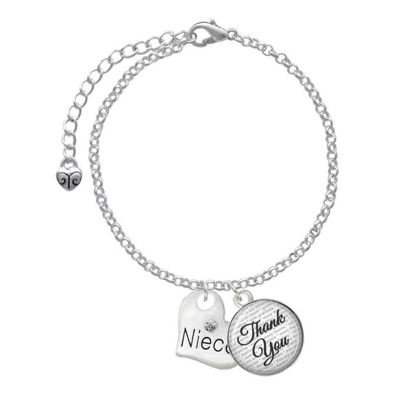 Delight Jewelry Silvertone Large Niece Heart - Domed Thank You Charm Bracelet, 6"+2"