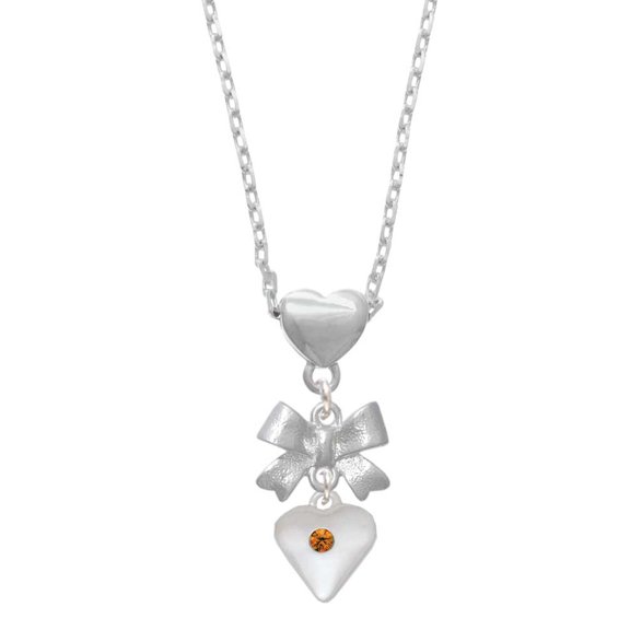Delight Jewelry Silvertone Large November - Yellow Crystal Heart Silver tone Bow Heart Necklace