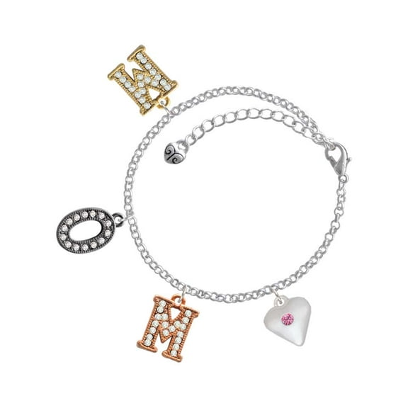 Delight Jewelry Silvertone Large October - Hot Pink Crystal Heart Multi-Colored Crystal Mom Charm Bracelet