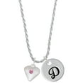 thumbnail image 1 of Delight Jewelry Silvertone Large October - Hot Pink Crystal Heart Silvertone Script Initial Disc - D - Charm Necklace, 20"+3", 1 of 4