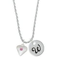 thumbnail image 1 of Delight Jewelry Silvertone Large October - Hot Pink Crystal Heart Silvertone Script Initial Disc - W - Charm Necklace, 20"+3", 1 of 4