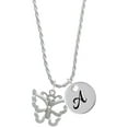 thumbnail image 1 of Delight Jewelry Silvertone Large Open Butterfly Silvertone Script Initial Disc - A - Charm Necklace, 20"+3", 1 of 4