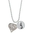 thumbnail image 1 of Delight Jewelry Silvertone Large Open Filigree Heart Silvertone Script Initial Disc - J - Charm Necklace, 20"+3", 1 of 4