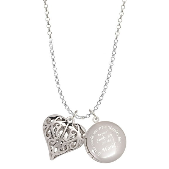 Delight Jewelry Silvertone Large Open Filigree Heart To the World You are a Mother Locket Necklace