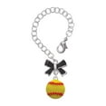 thumbnail image 1 of Delight Jewelry Silvertone Large Optic Yellow Softball - Silvertone Black Bow Charm Accessory for Tumblers and Thermal Cups, 1 of 4