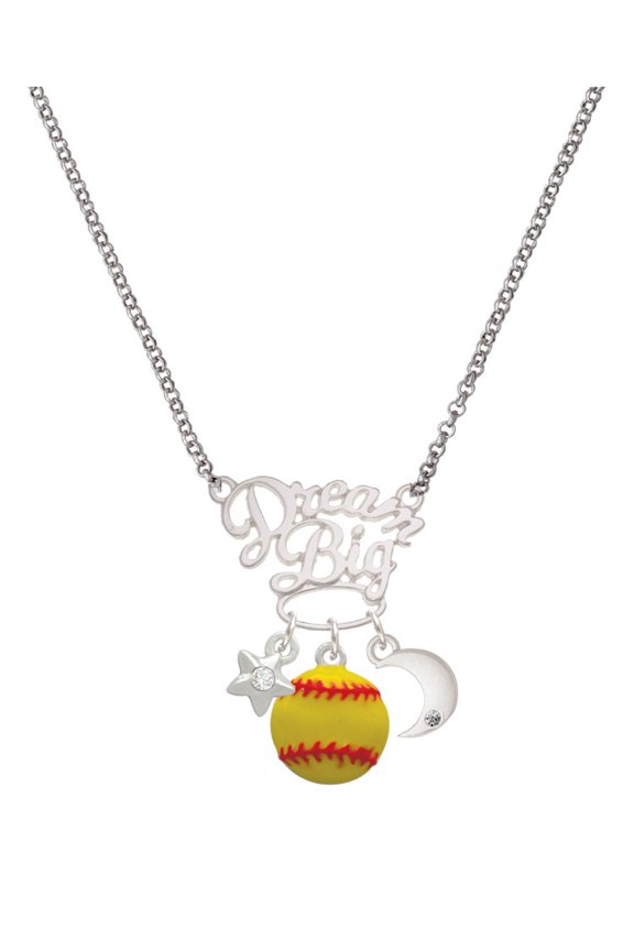 Silvertone Large Optic Yellow Softball Silvertone Dream Big Pendant Necklace, 25"
