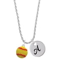 thumbnail image 1 of Delight Jewelry Silvertone Large Optic Yellow Softball Silvertone Script Initial Disc - A - Charm Necklace, 20"+3", 1 of 4