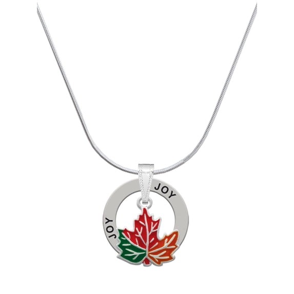 Delight Jewelry Silvertone Large Orange Fall Leaf Joy Ring Charm Necklace, 18"