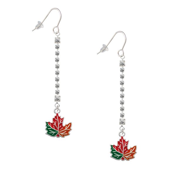 Delight Jewelry Silvertone Large Orange Fall Leaf - Silver-tone Long Sparkle Dangle French Earrings