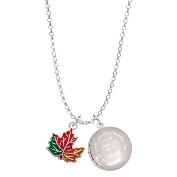 Delight Jewelry Silvertone Large Orange Fall Leaf To the World You are a Mother Locket Necklace