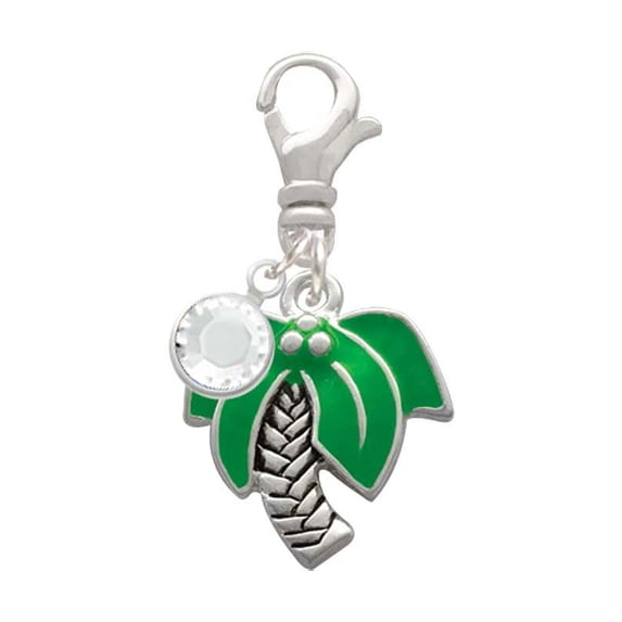 Delight Jewelry Silvertone Large Palm Tree - Silvertone Clip on Charm with Clear Crystal Drop