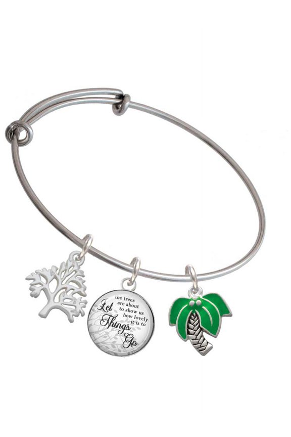 Silvertone Large Palm Tree Silvertone Let Things Go Tree Charm Bangle Bracelet