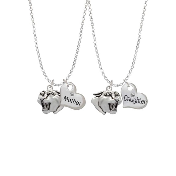 Delight Jewelry Silvertone Large Panther - Mascot Mother & Daughter Heart Necklaces (Set of 2), 19"+2"