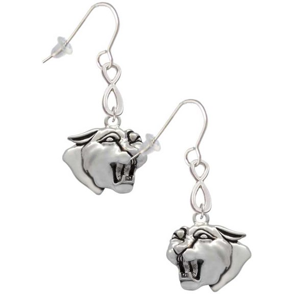 Delight Jewelry Silvertone Large Panther - Mascot Silver tone Infinity French Earrings