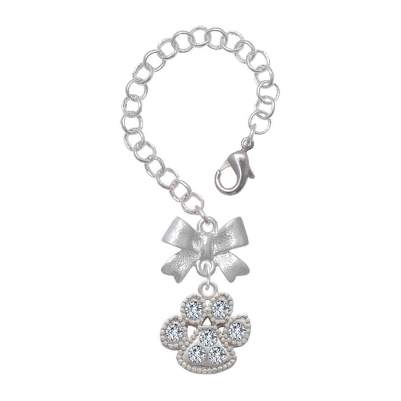 Delight Jewelry Silvertone Large Paw with Clear Crystals - Silvertone Bow Charm Accessory for Tumblers and Thermal Cups