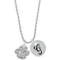 thumbnail image 1 of Delight Jewelry Silvertone Large Paw with Clear Crystals Silvertone Script Initial Disc - G - Charm Necklace, 20"+3", 1 of 4