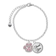 thumbnail image 1 of Delight Jewelry Silvertone Large Paw with Light Pink Crystals - Domed Thank You Charm Bracelet, 6"+2", 1 of 5