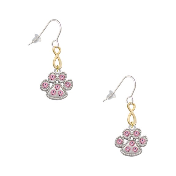 Delight Jewelry Silvertone Large Paw with Light Pink Crystals Gold Tone Infinity French Earrings