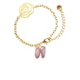 thumbnail image 1 of Delight Jewelry Silvertone Large Pink Ballet Slippers Gold-tone Flower Link Chain Bracelet, 6.75"+2" Extender, 1 of 4