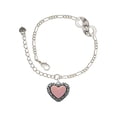 thumbnail image 1 of Delight Jewelry Silvertone Large Pink Enamel Heart with Swirl Border Silver-tone Paw Infinity Link Chain Bracelet, 6"+2" Extender, 1 of 3