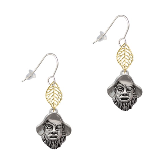 Delight Jewelry Silvertone Large Pirate - Mascot Goldtone Leaf French Earrings