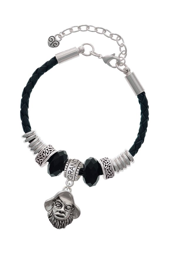 Silvertone Large Pirate - Mascot Granddaughter Celtic Knot Leather Bead Bracelet, 7"+2" Extender