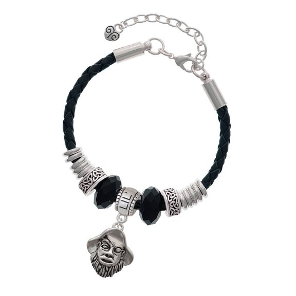 Delight Jewelry Silvertone Large Pirate - Mascot Middle Sister Celtic Knot Leather Bead Bracelet, 7"+2" Extender