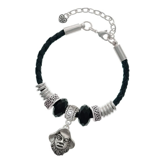 Delight Jewelry Silvertone Large Pirate - Mascot Mom Celtic Knot Leather Bead Bracelet, 7"+2" Extender
