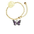 thumbnail image 1 of Delight Jewelry Silvertone Large Purple Butterfly with 6 AB Crystals Gold-tone Flower Link Chain Bracelet, 6.75"+2" Extender, 1 of 4